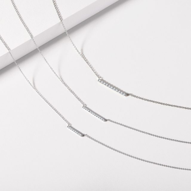 COLLIER EN OR BLANC AVEC BARRETTE DE DIAMANTS - COLLIERS AVEC DIAMANTS - 