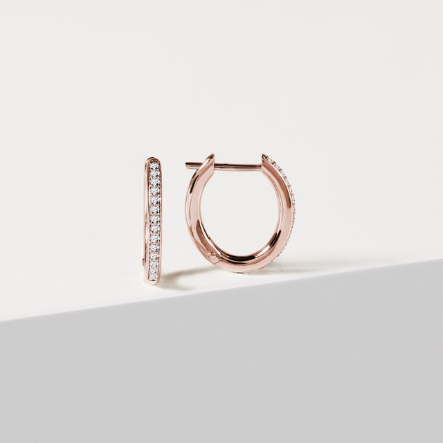 BOUCLES D'OREILLES CRÉOLES EN OR ROSE ET DIAMANTS - BOUCLES D'OREILLES EN DIAMANT - 