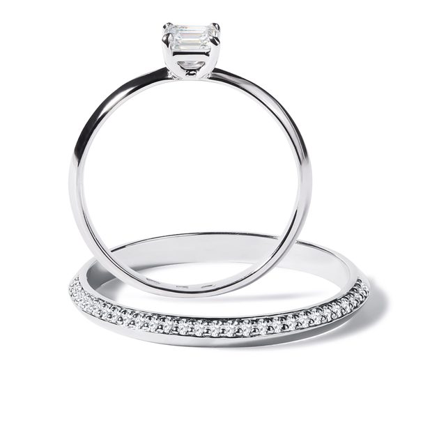 LUXE DIAMOND BRIDAL RING SET IN 14K WHITE GOLD - ENGAGEMENT AND BRIDAL RING SETS - 