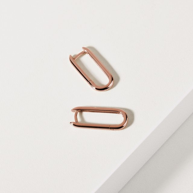 MINIMAL OVAL EARRINGS IN 14K ROSE GOLD - ROSE GOLD EARRINGS - 
