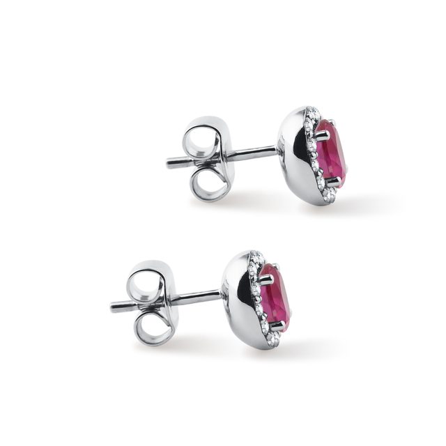 OVAL TOURMALINE AND DIAMOND WHITE GOLD HALO STUD EARRINGS - TOURMALINE EARRINGS - 