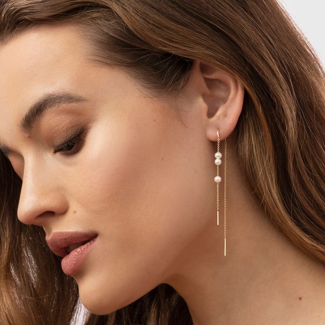 GELBGOLDENE OHRRINGE MIT PERLEN - PERLEN OHRRINGE - 