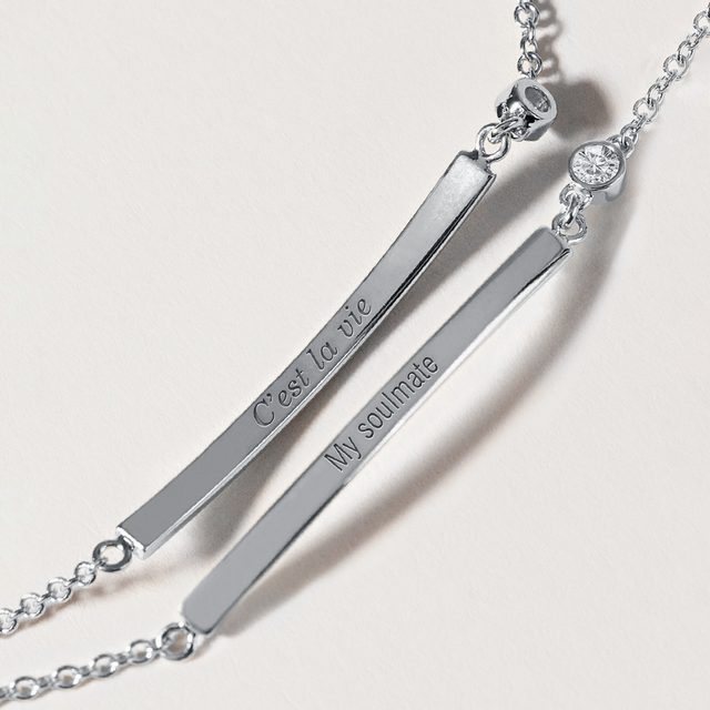 WHITE GOLD BAR AND DIAMOND BRACELET - DIAMOND BRACELETS - 