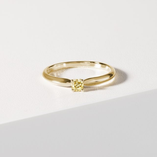 RING WITH YELLOW DIAMOND IN 14K YELLOW GOLD - FANCY DIAMOND ENGAGEMENT RINGS - 
