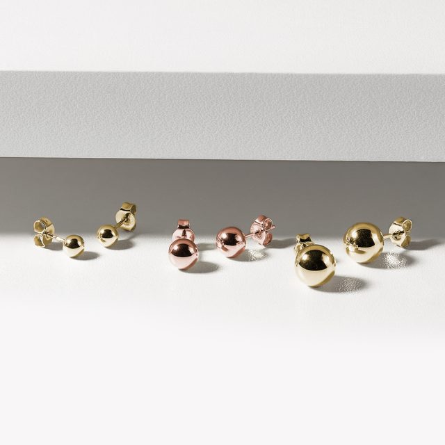 TINY YELLOW GOLD BALL STUDS - YELLOW GOLD EARRINGS - 