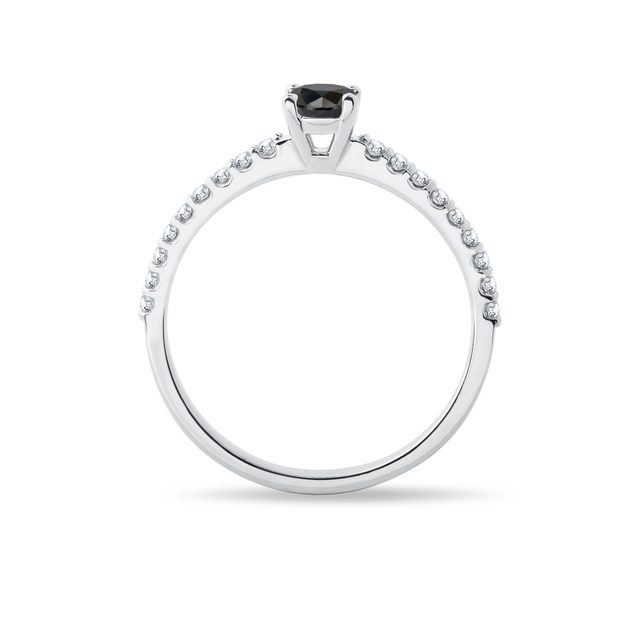 BAGUE D'OR BLANC 14 CT AVEC DIAMANT NOIR - BAGUES DE FIANÇAILLES AVEC DIAMANTS DE COULEUR - 
