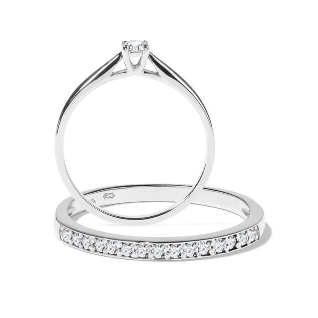 ENSEMBLE DE BAGUES DE FIANÇAILLES EN OR BLANC - BAGUE DE FIANÇAILLES ET ALLIANCE ASSORTIES - 