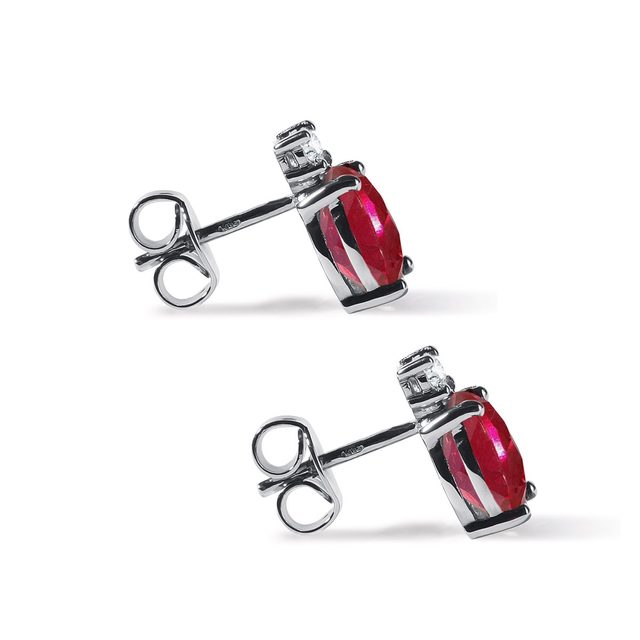 NÁUŠNICE KAPKY S RUBÍNY A DIAMANTY V BÍLÉM ZLATĚ - NÁUŠNICE S RUBÍNEM - 