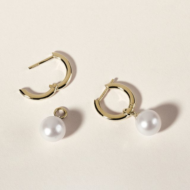 BOUCLES D'OREILLES CRÉOLES EN OR JAUNE AVEC PERLE - BOUCLES D'OREILLES EN PERLES - 