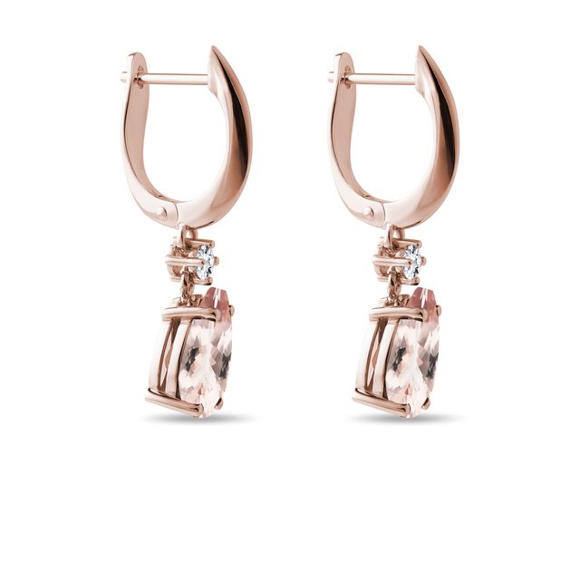 KOLCZYKI Z DIAMENTAMI I MORGANITE RÓŻOWEGO ZŁOTA - KOLCZYKI Z MORGANITAMI - 