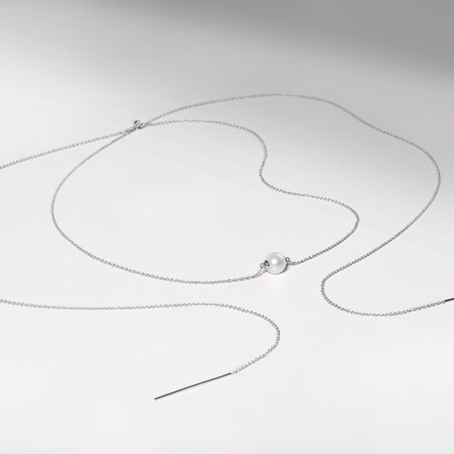 14KT WEISSGOLDENE HALSKETTE MIT SÜSSWASSERPERLE - PERLEN ANHÄNGER - 