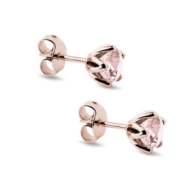 STUD EARRINGS IN ROSE GOLD WITH MORGANITES - MORGANITE EARRINGS - 