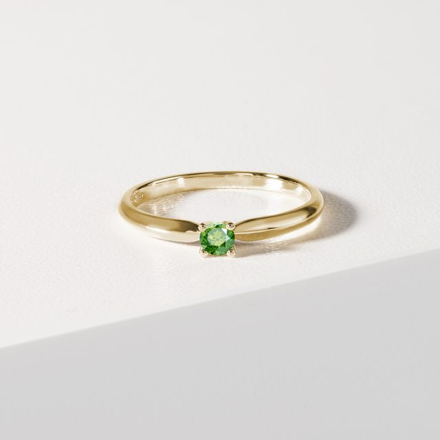 GREEN DIAMOND RING IN 14K YELLOW GOLD - FANCY DIAMOND ENGAGEMENT RINGS - 