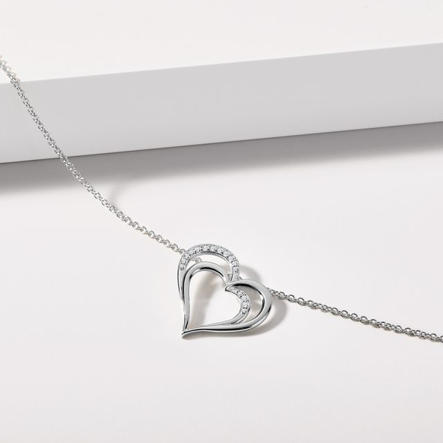 NECKLACE IN WHITE GOLD WITH DIAMOND HEART - DIAMOND NECKLACES - 