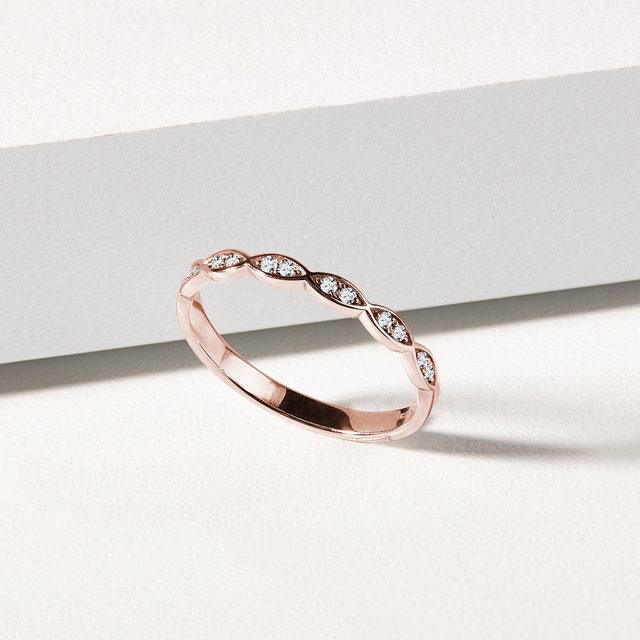 BAGUE DE MARIAGE D'OR ROSE ORNÉE DE DIAMANTS - ALLIANCES DE MARIAGE FEMMES - 