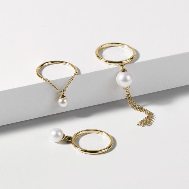 PRSTIENOK ZO ŽLTÉHO ZLATA S PERLOU A RETIAZKOU - PERLOVÉ PRSTENE - 