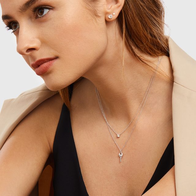 PENDENTIF CLÉ EN OR BLANC - PENDENTIFS - 