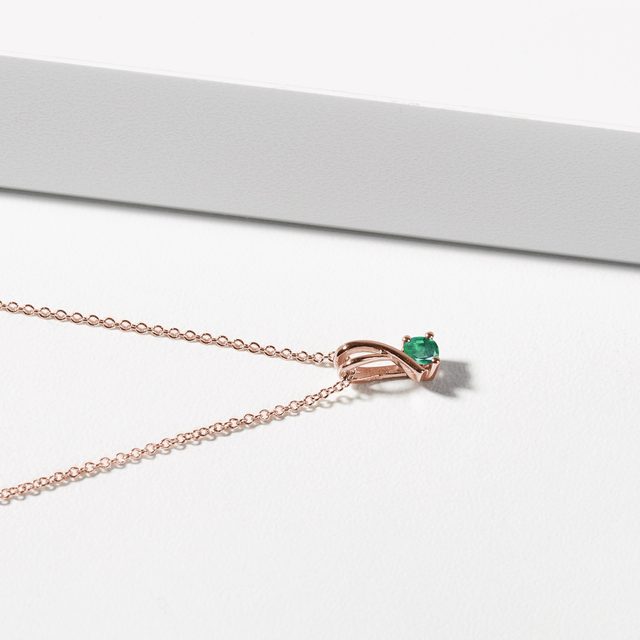 EMERALD NECKLACE IN ROSE GOLD - EMERALD NECKLACES - 