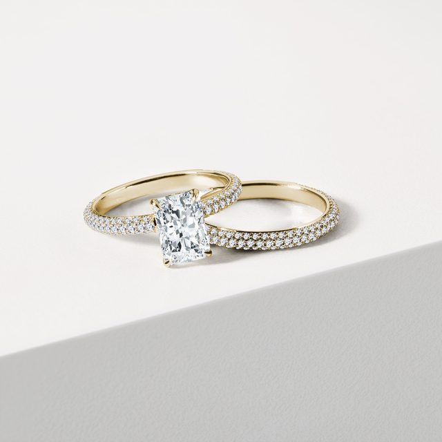 YELLOW GOLD THREE ROW CHANNEL SET DIAMOND RING - WOMEN'S WEDDING RINGS - 