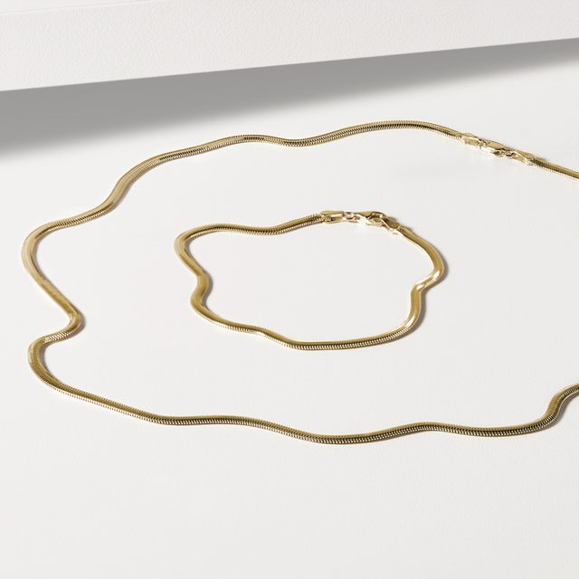 FLACHE 45 CM LANGE SCHLANGENKETTE AUS 14 KT GELBGOLD - GOLDKETTEN - 