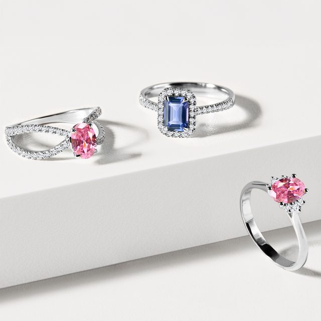 DIAMANTVERLOBUNGSRING MIT ROSA SAPHIR IN WEISSGOLD - SAPHIRVERLOBUNGSRINGE - 