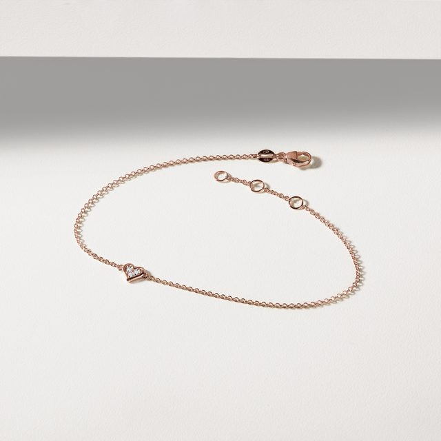 HEART BRACELET WITH DIAMONDS IN ROSE GOLD - DIAMOND BRACELETS - 