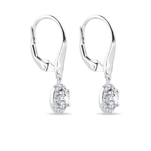 HANGING PENDANT DIAMOND HALO EARRINGS IN WHITE GOLD - DIAMOND EARRINGS - 