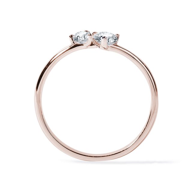 NOWOCZESNY PIERŚCIONEK Z RÓŻOWEGO ZLOTA Z DIAMENTAMI - PIERŚCIONKI Z DIAMENTAMI - 