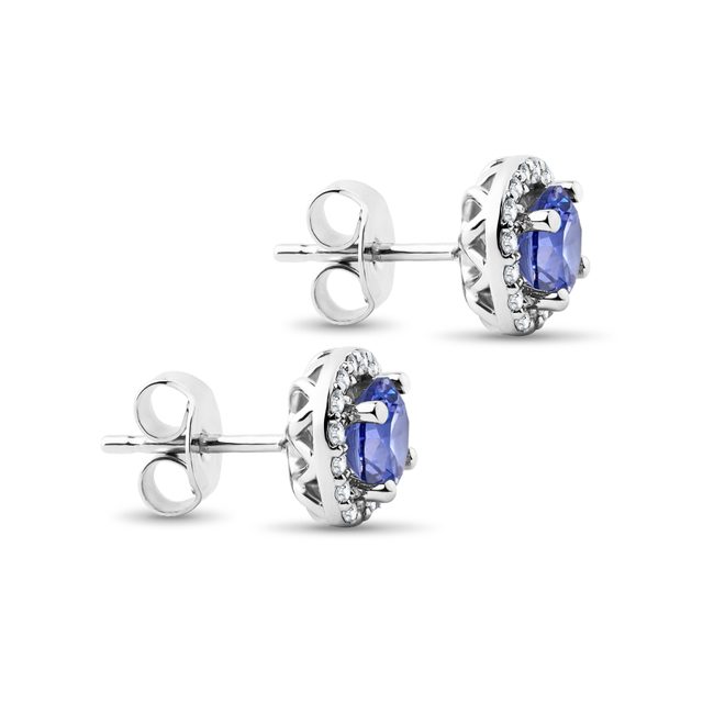 DIAMOND EARRINGS WITH TANZANITES IN WHITE GOLD - TANZANITE EARRINGS - 
