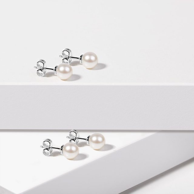 PECKY SE SLADKOVODNÍ PERLOU V BÍLÉM ZLATĚ - PERLOVÉ NÁUŠNICE - 