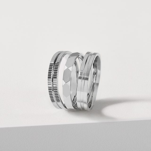 PÁNSKA SVADOBNÁ OBRÚČKA Z BIELEHO ZLATA S FAZETAMI - SVADOBNÉ OBRÚČKY PÁNSKE - 