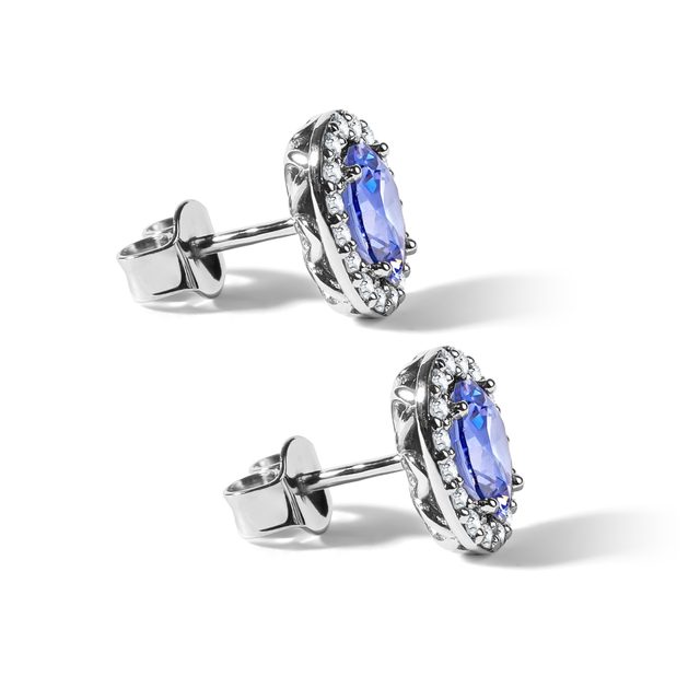 BOUCLES D'OREILLES EN OR BLANC AVEC TANZANITES ET BRILLANTS - BOUCLES D’OREILLES EN TANZANITE - 