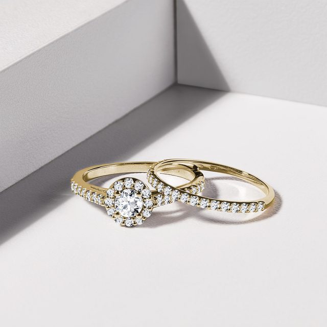 VERLOBUNGSSET 14K GELBGOLD MIT DIAMANTEN - TRAURING- UND VERLOBUNGSSETS - 