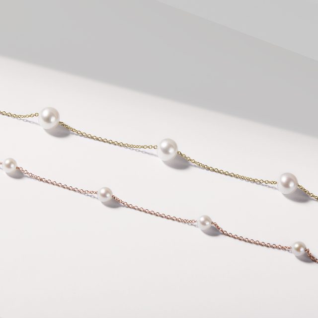 BRACELET CHAÎNE EN OR ROSE ET PERLES - BRACELETS EN PERLES - 