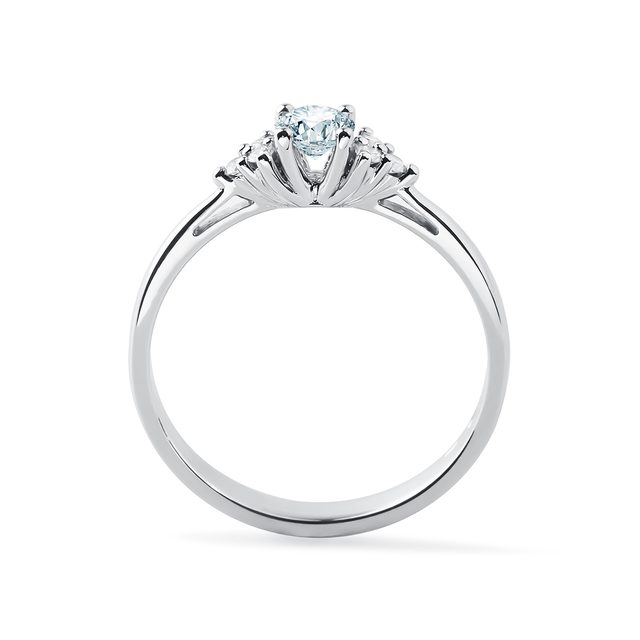 PRSTEN Z BÍLÉHO 14K ZLATA S AKVAMARÍNEM A BRILIANTY - PRSTENY S AKVAMARÍNEM - 