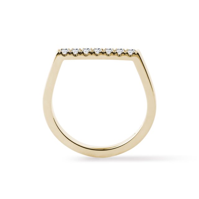 GOLD FLAT TOP PINKY RING WITH A ROW OF DIAMONDS - DIAMOND RINGS - 