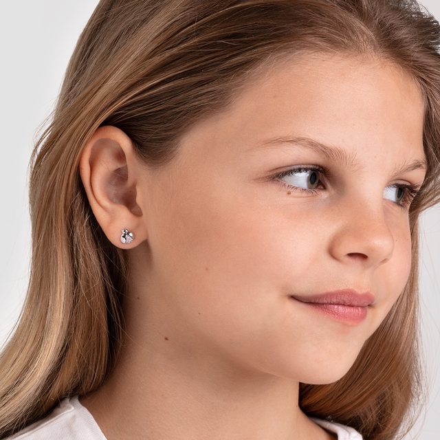 BOUCLES D'OREILLES COCCINELLE EN OR BLANC AVEC DIAMANTS - BOUCLES D'OREILLES POUR ENFANTS - 