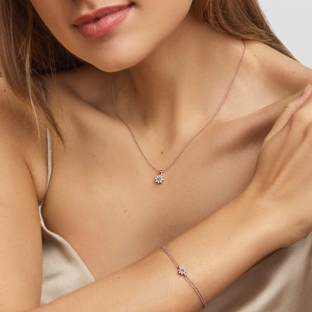 COLLIER EN OR ROSE AVEC FLEUR EN DIAMANT CHAMPAGNE - COLLIERS AVEC DIAMANTS - 