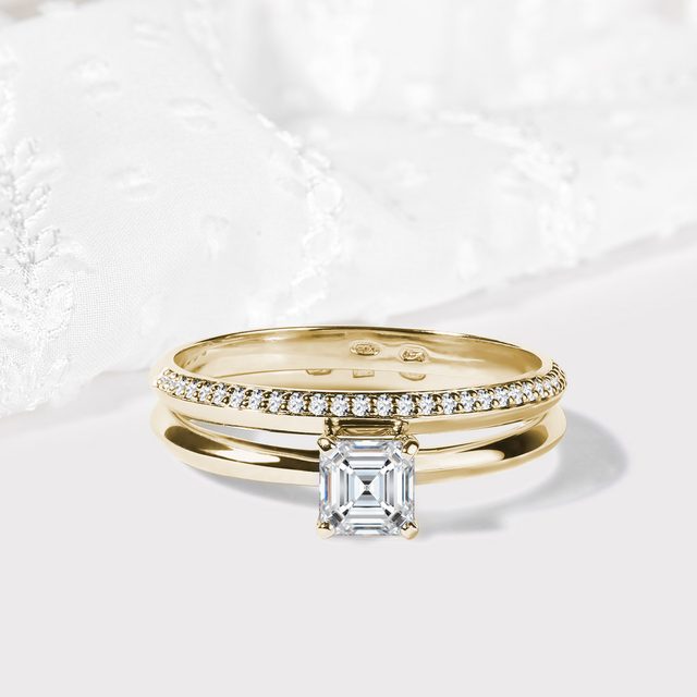LUXE DIAMOND BRIDAL RING SET IN 14K YELLOW GOLD - ENGAGEMENT AND BRIDAL RING SETS - 