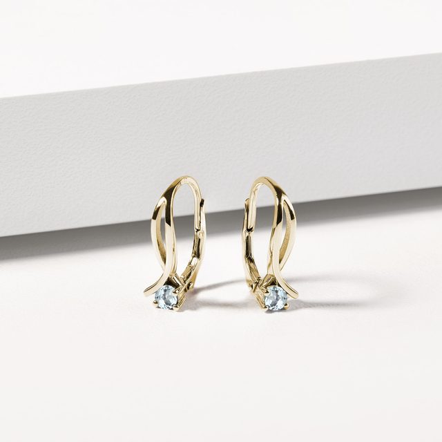 AQUAMARINE DROP EARRINGS IN 14K YELLOW GOLD - AQUAMARINE EARRINGS - 