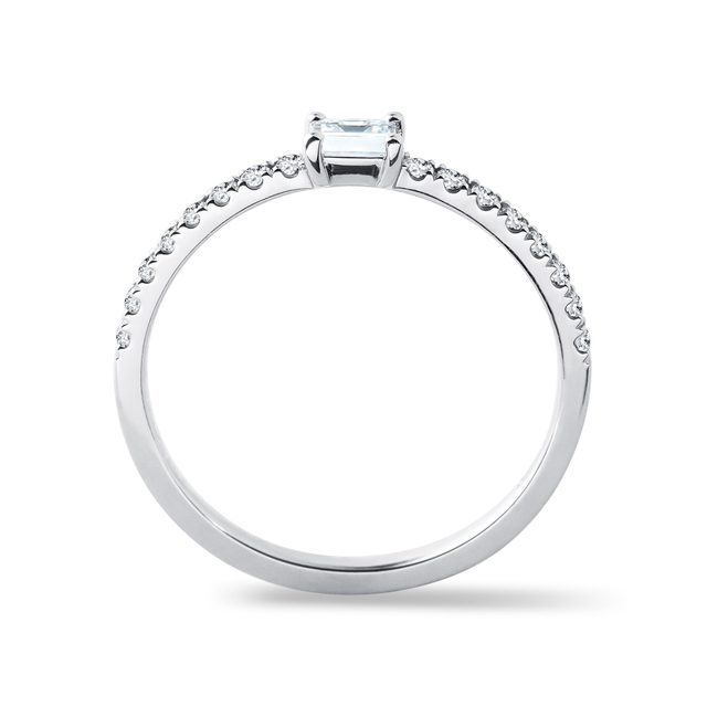 BAGUE EN OR BLANC ET DIAMANT ÉMERAUDE - BAGUES DE FIANÇAILLES EN DIAMANT - 
