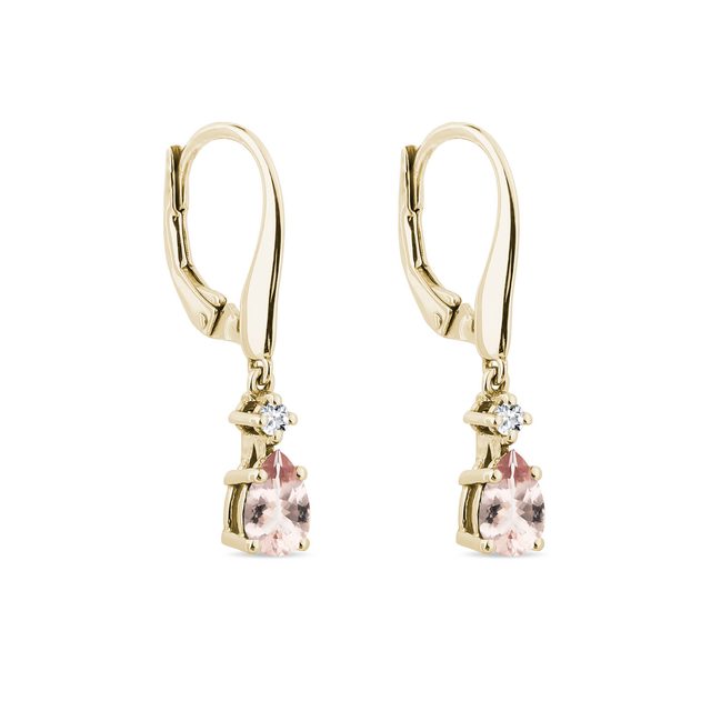 MORGANITE DROP EARRINGS IN YELLOW GOLD - MORGANITE EARRINGS - 