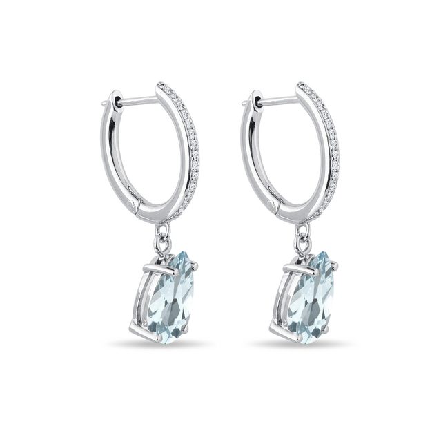 BOUCLES D'OREILLES D'OR BLANC AVEC AIGUES-MARINES ET DIAMANTS - BOUCLES D'OREILLES EN AIGUE-MARINE - 