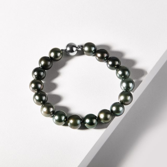 TAHITIAN PEARL BRACELET WITH WHITE GOLD CLASP - PEARL BRACELETS - 