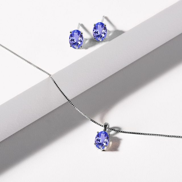 COLLIER EN OR BLANC AVEC TANZANITE TAILLE OVALE - COLLIERS AVEC TANZANITE - 
