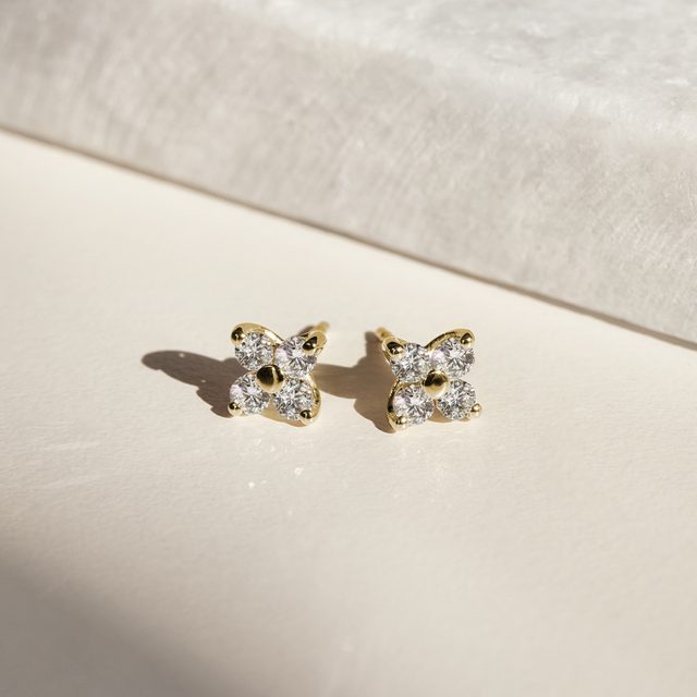 DIAMANTENE VIERBLÄTTRIGE KLEEBLATTOHRRINGE AUS GELBGOLD - OHRSTECKER DIAMANT - 