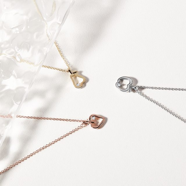 NÁHRDELNÍK JAHODA Z RŮŽOVÉHO 14K ZLATA - NÁHRDELNÍKY S DIAMANTY - 