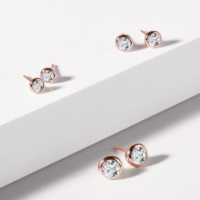 LAB-GROWN DIAMOND BEZEL STUD EARRINGS IN ROSE GOLD - DIAMOND STUD EARRINGS - 