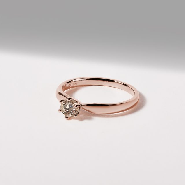 BAGUE EN OR ROSE AVEC DIAMANT CHAMPAGNE - BAGUES DE FIANÇAILLES AVEC DIAMANTS DE COULEUR - 