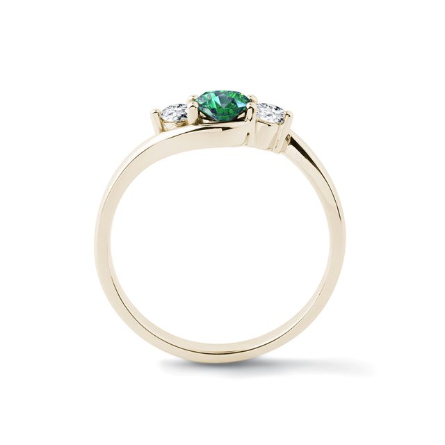 ZLATÝ PRSTEN S KULATÝM SMARAGDEM A BRILIANTY - PRSTENY SE SMARAGDEM - 